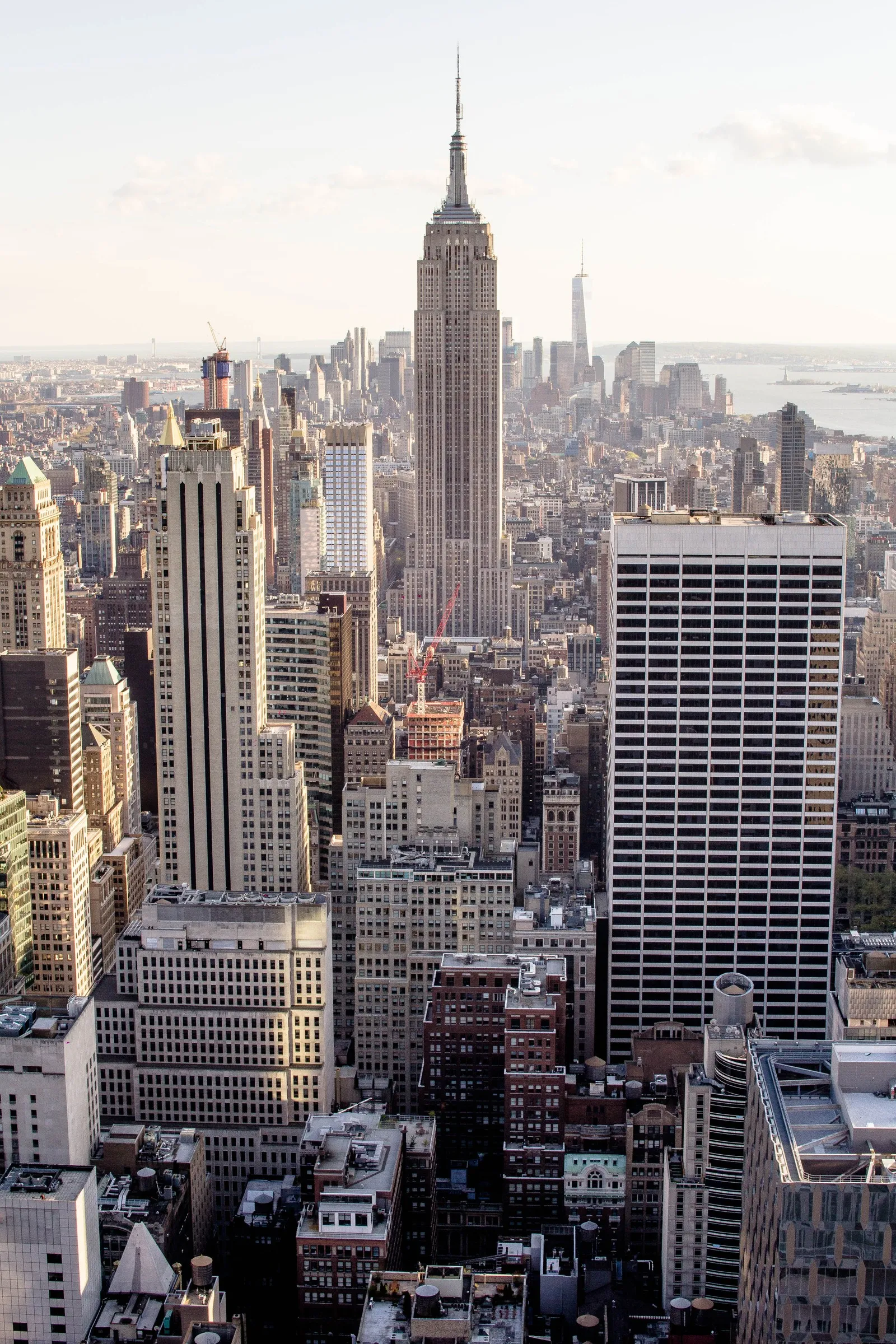 The Manhattan skyline with the Empire State Building, seen from above